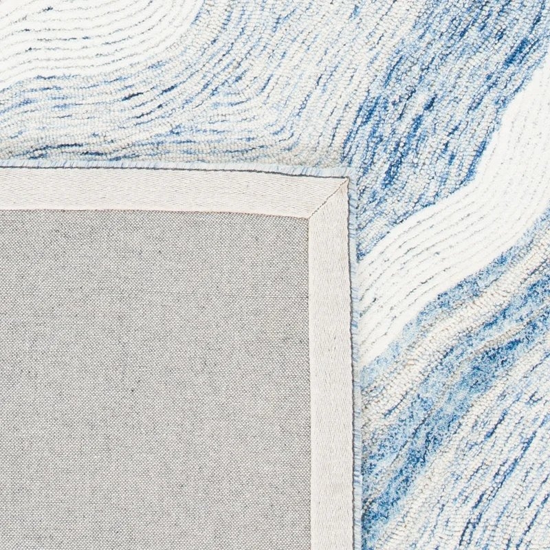 Krish Abstract Handmade Tufted Wool Blue/Ivory Area Rug - Image 6