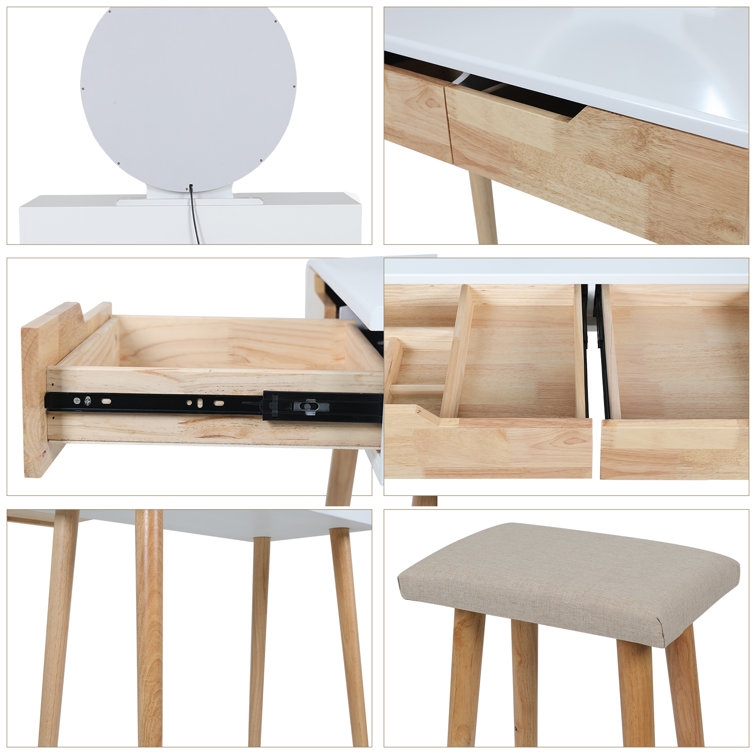 Rowell Vanity Table Set with 3 Modes Adjustable Brightness Mirror and Free Make-up Organizer - Image 7