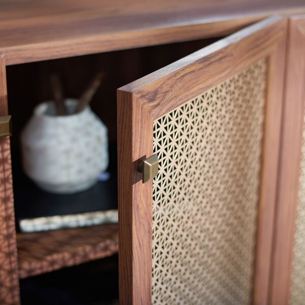 Piran 4 Door 2 Shelf Media Stand - Walnut/Gold - Safavieh - Image 3