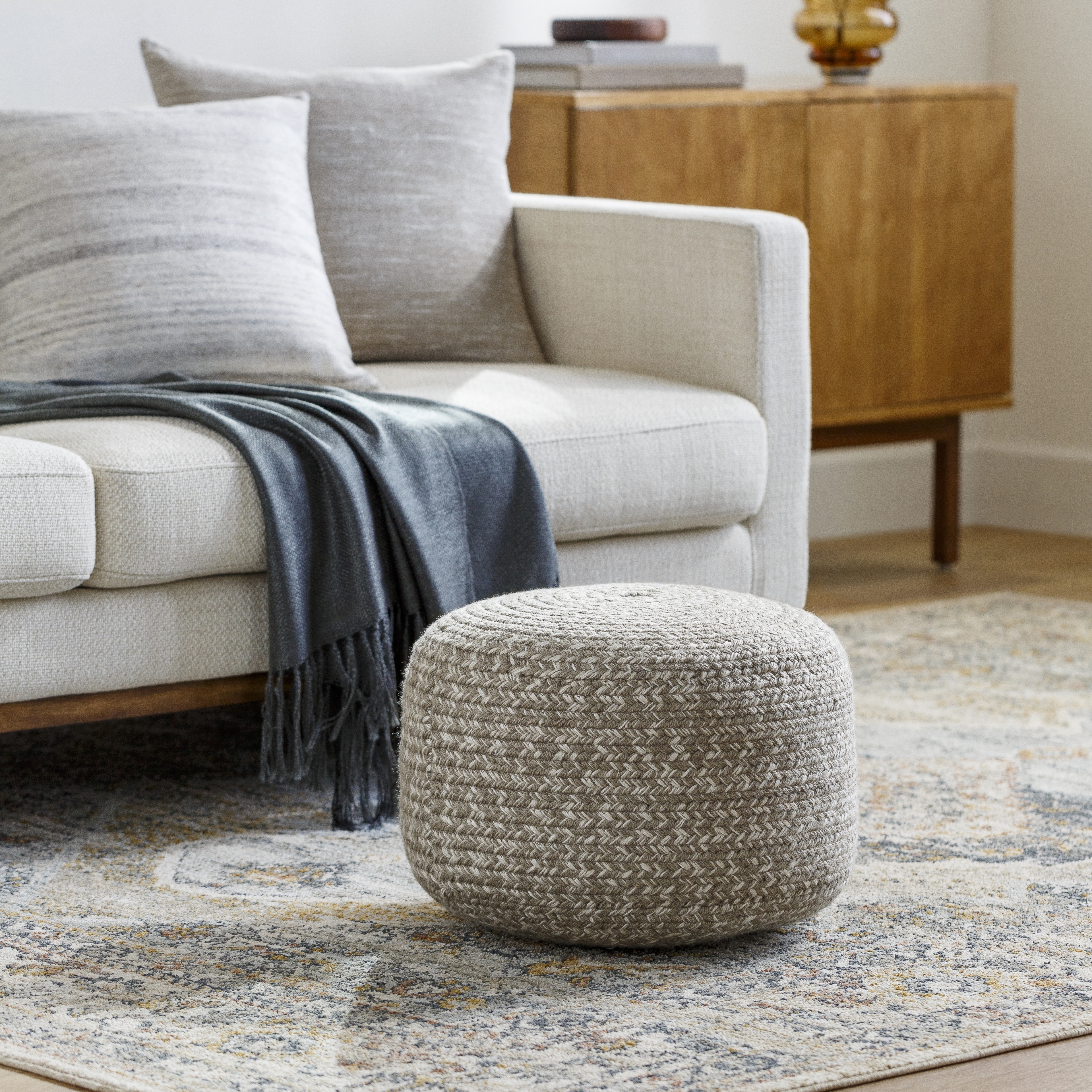 Livabliss Entwined Hand Woven Pouf - Image 1