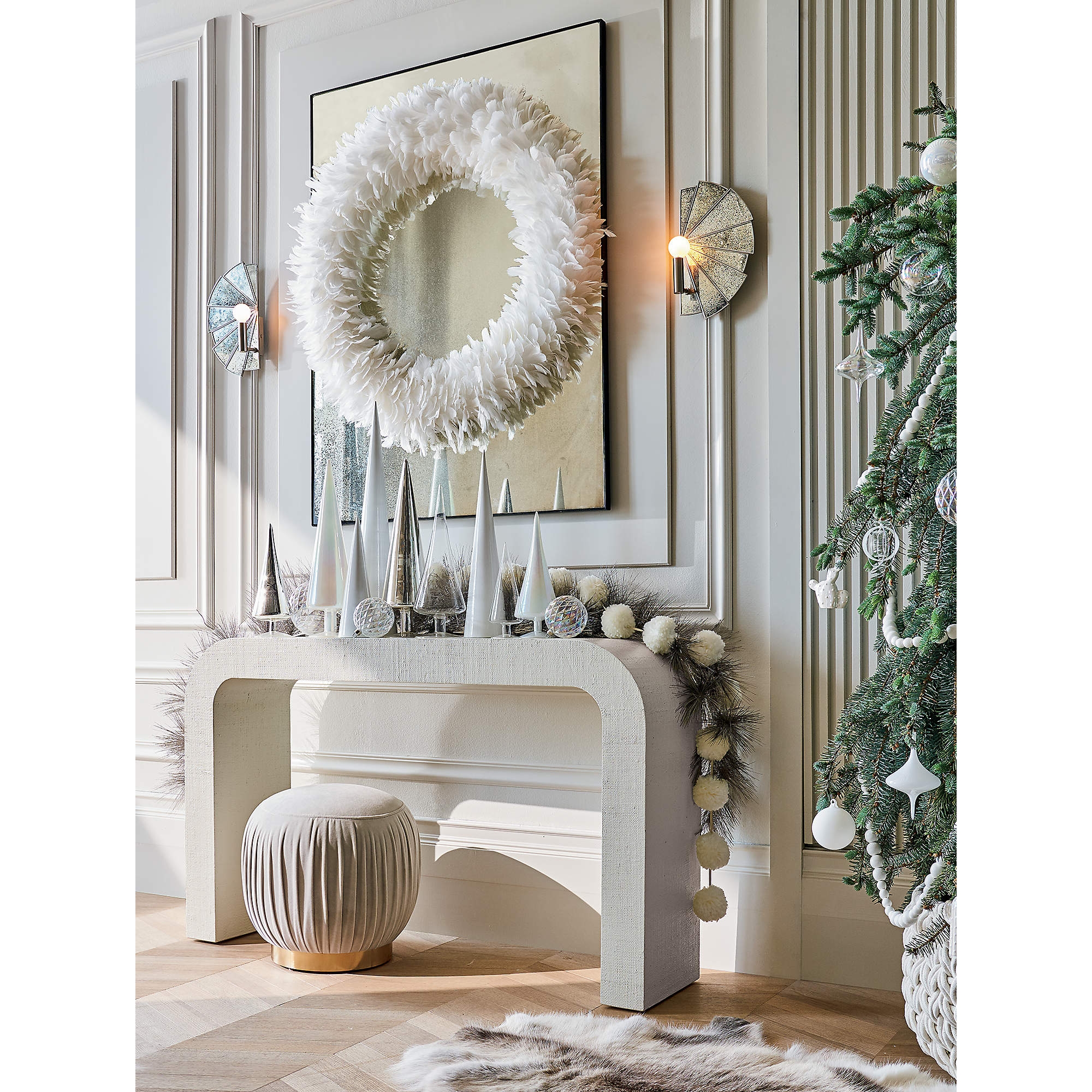 Horseshoe White Lacquered Linen Console Table - Image 4