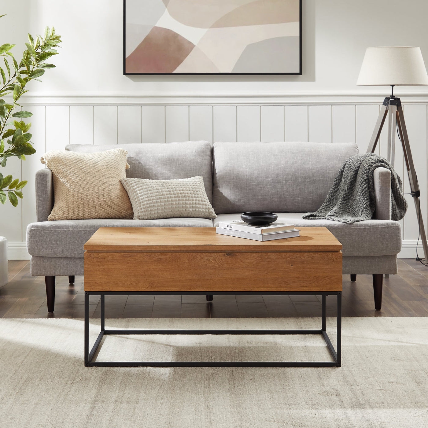 Modern Lift-Top Coffee Table – English Oak - Image 0