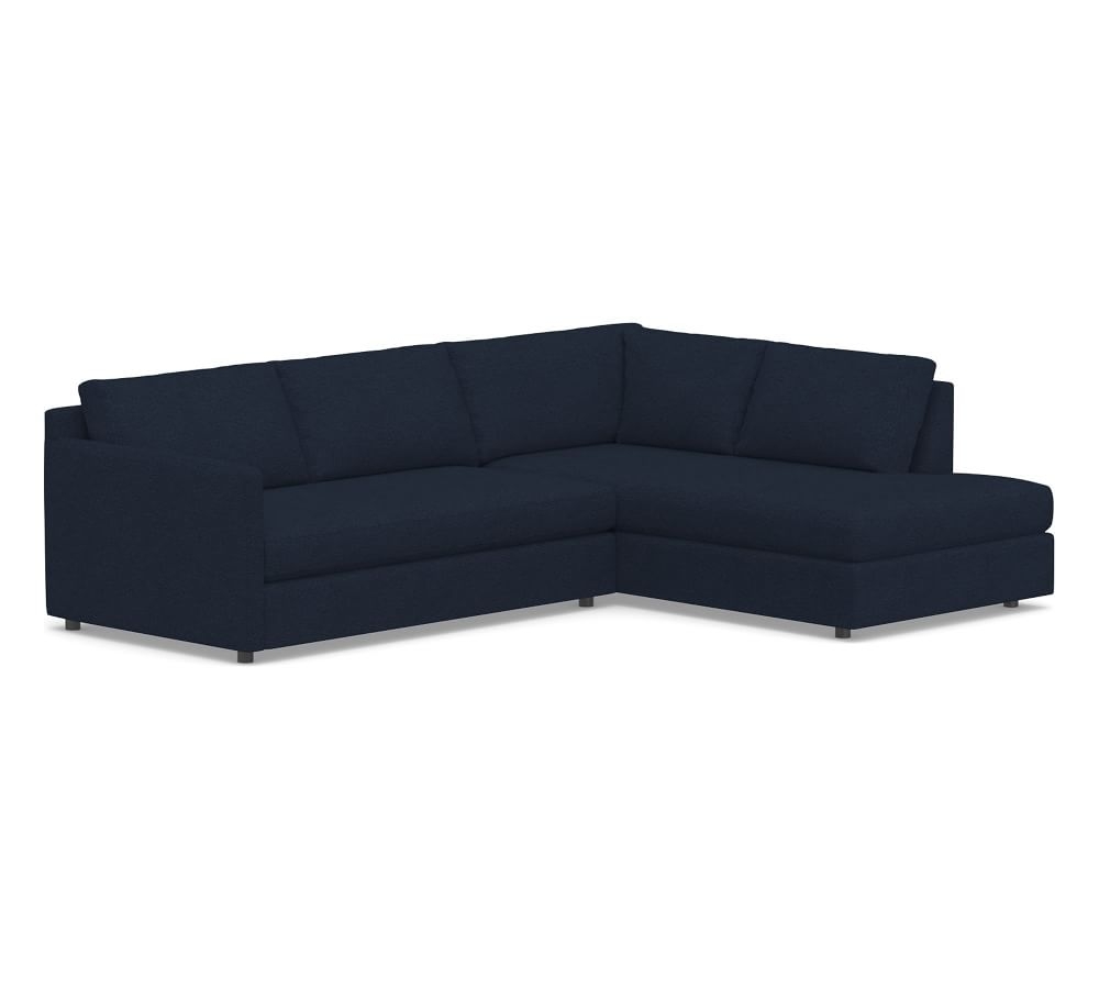 Pacifica Square Arm Upholstered Left Sofa Return Bumper Sectional, Polyester Wrapped Cushions, Performance Heathered Basketweave Navy - Image 0