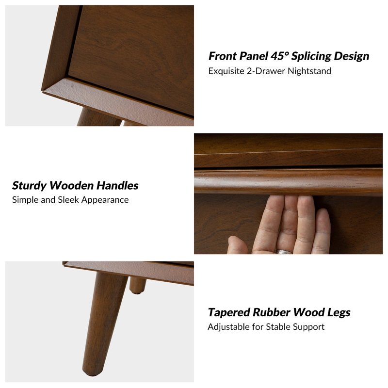 Aviannah Midcentury Modern 2 - Drawer Nightstand with Built-In Charging Station (Set of 2) - Image 5