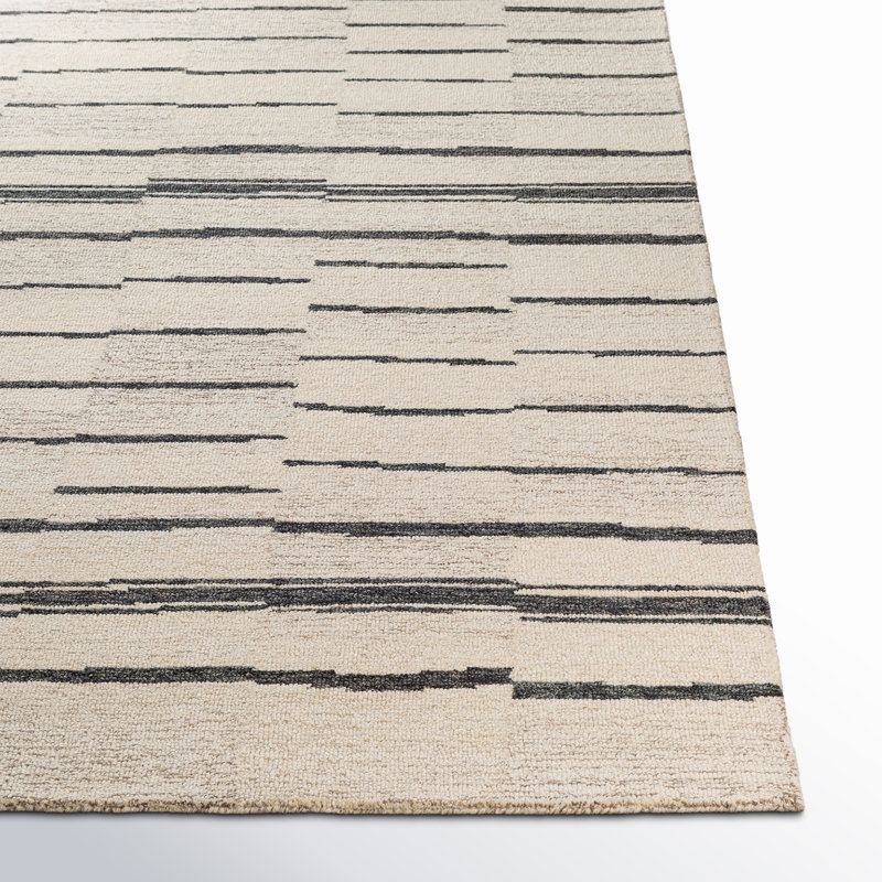 Rune Striped Handmade Tufted Wool Area Rug in Beige/Charcoal - Image 3