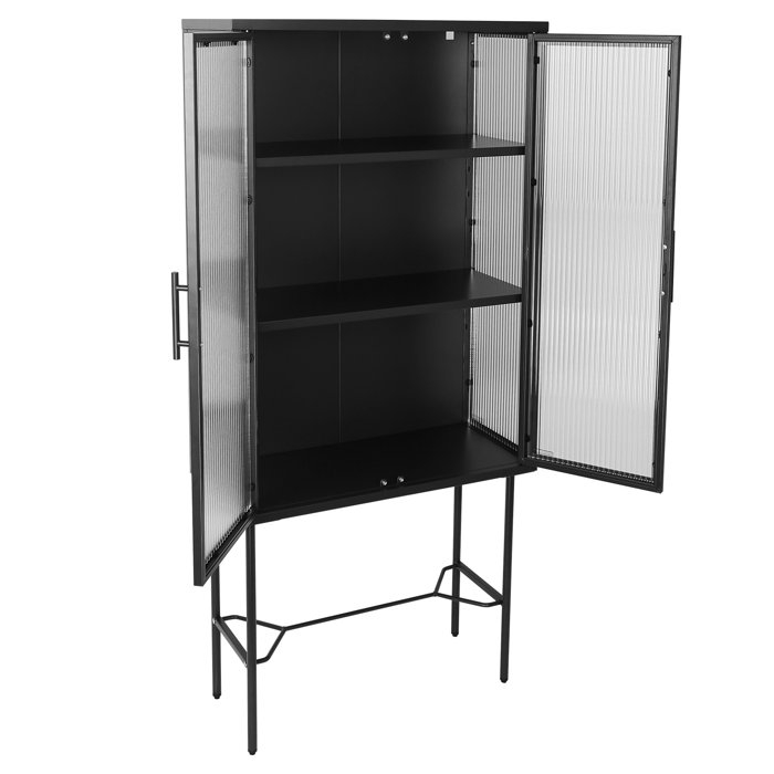 Mussab Metal Floor Cabinet with 2 Tempered Glass Doors, Dust-free Tall Storage Cabinet with 3 Layer Shelf - Image 4