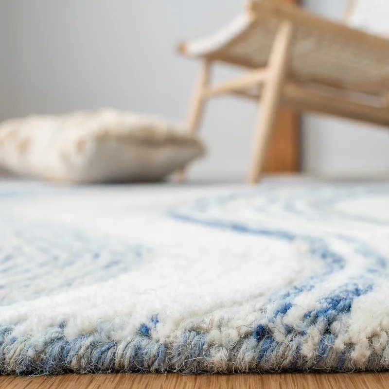 Krish Abstract Handmade Tufted Wool Blue/Ivory Area Rug - Image 5