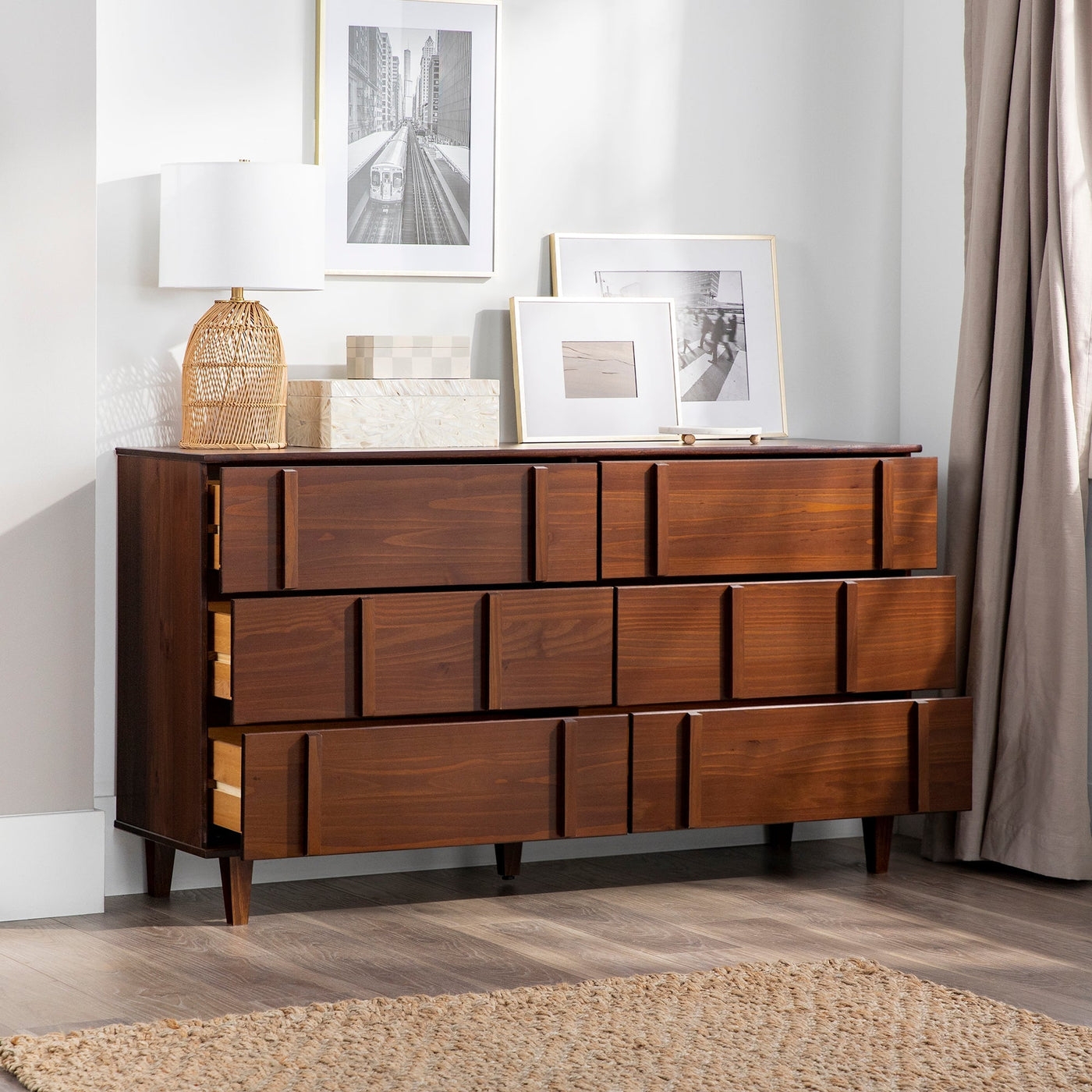 60" Modern Solid Wood Dresser - Walnut - Image 3