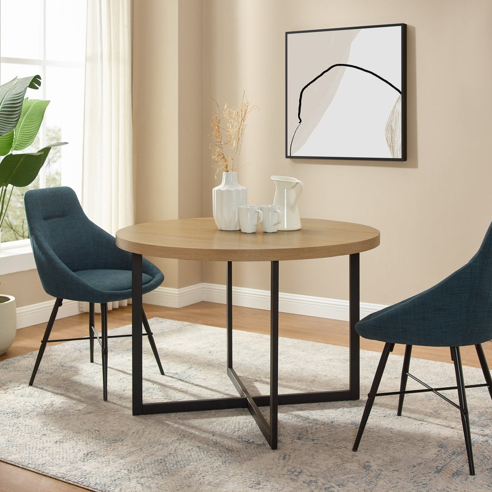 Mid-Century Modern Metal and Wood Round Dining Table – Coastal Oak - Image 1