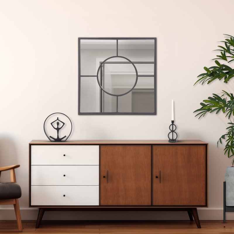 Graphite Geometric Design Square Metal Wall Mirror - Image 3