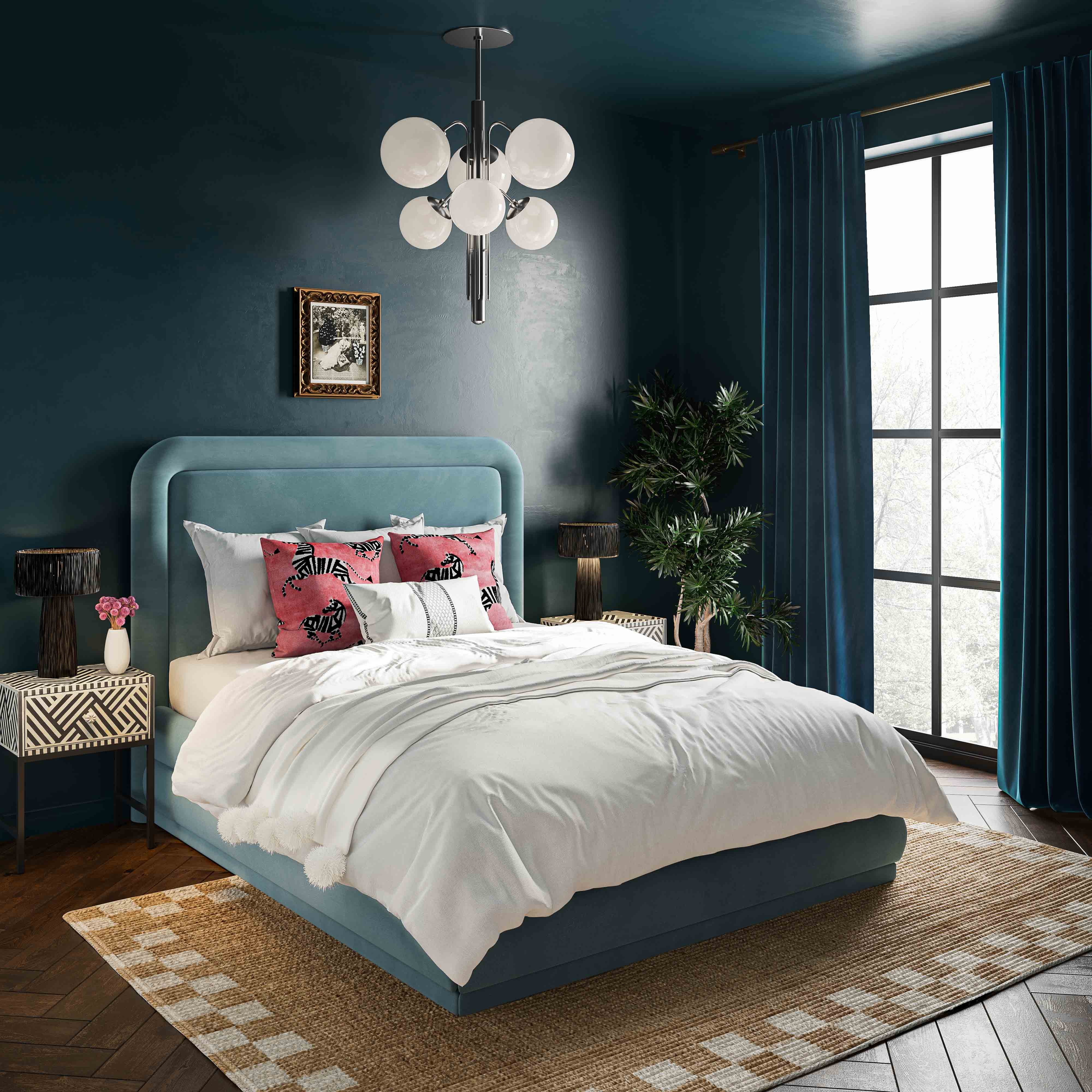 Briella Bluestone Velvet Bed in Full - Image 1