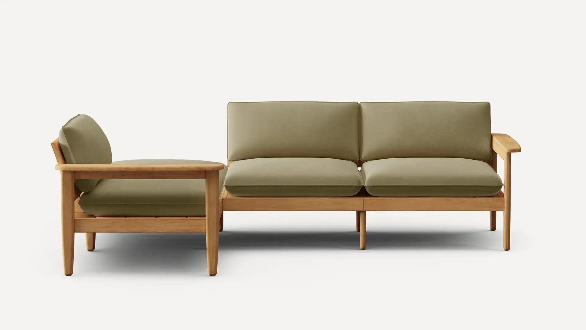 Dunes Teak 4-Piece Sectional - Rosemary - All Weather Fabric - Image 0