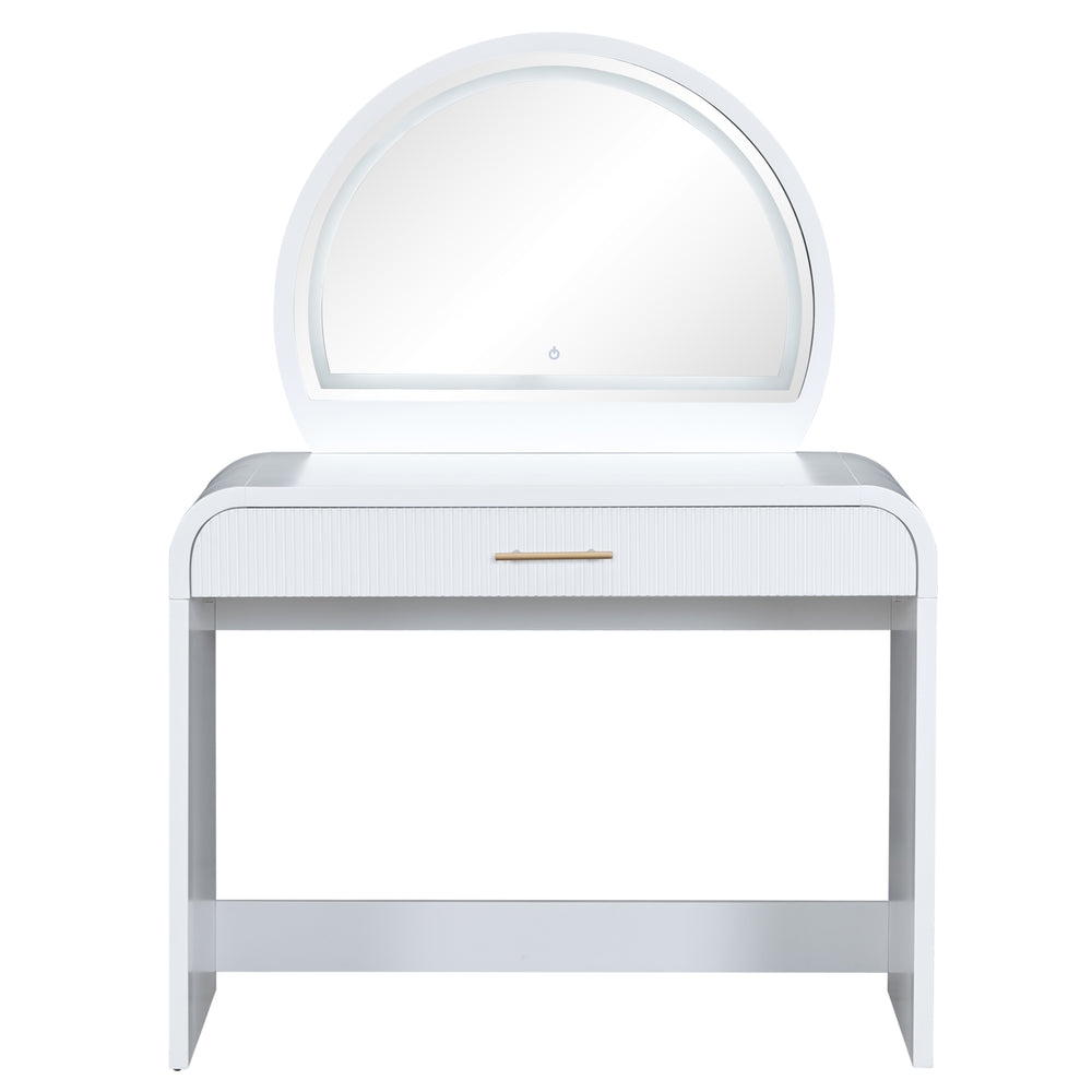 Contour & Co. | Curve Reeded Makeup Vanity Table with Mirror Touch Screen Light - Image 1