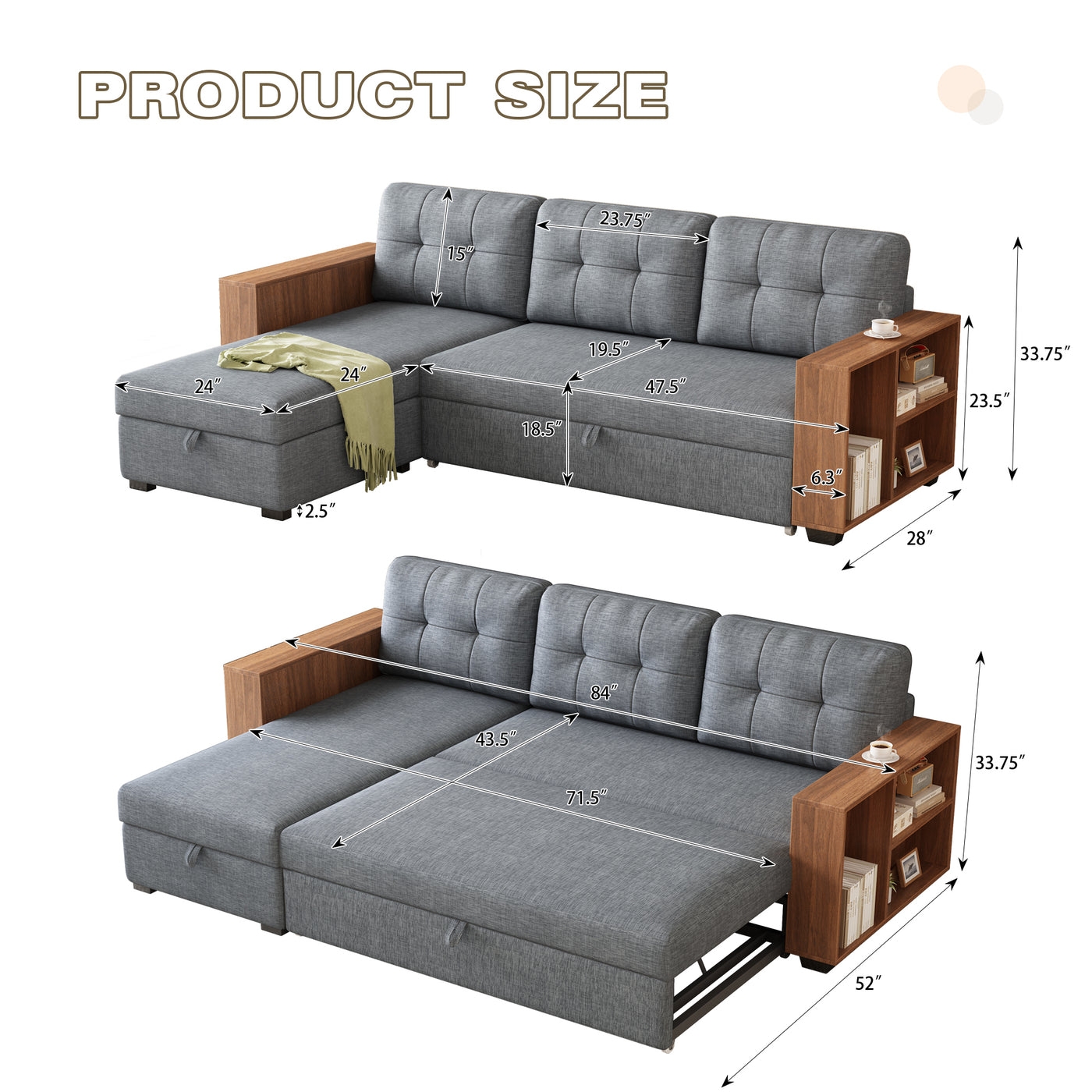 Contour & Co. | Linen Pull Out Sectional Sofa with Storage Chaise - Image 3