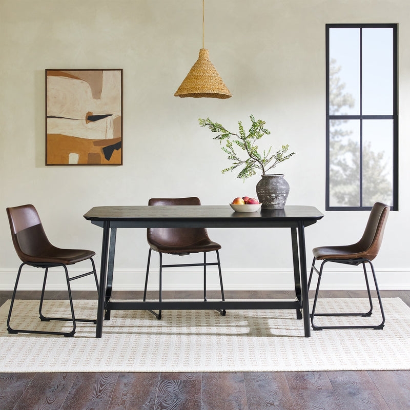 Mid-Century 60" Modern Dining Table with Trestle Base, Black Ash Veneer - Image 1