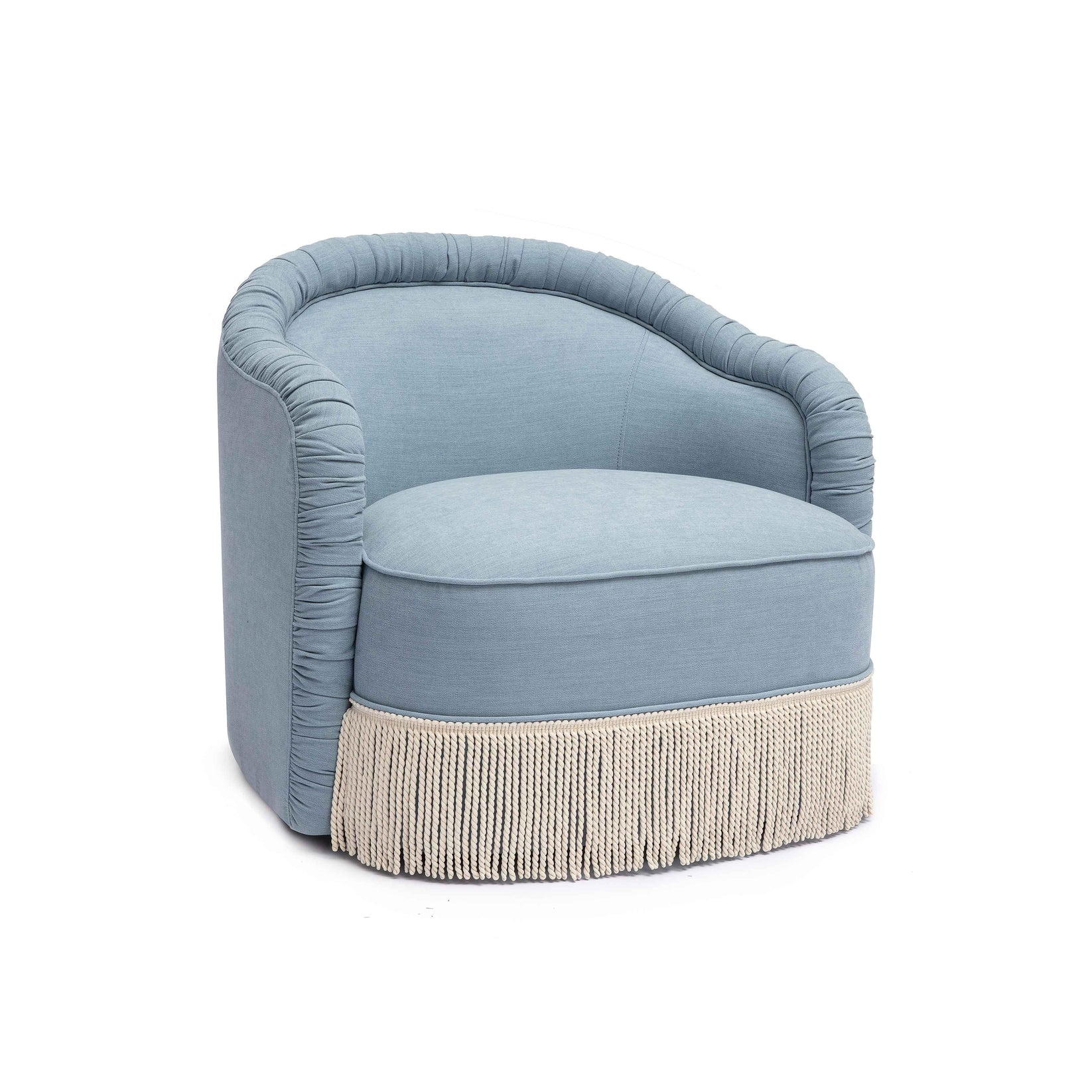 Pamela Faded Blue Recycled Fabric Tassel Lounge Chair - Image 0