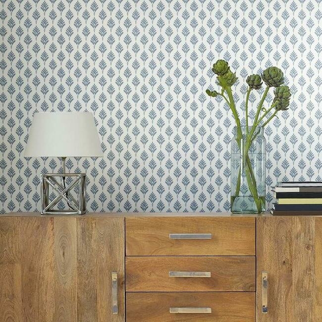 French Scallop Wallpaper, Chambray - Image 2