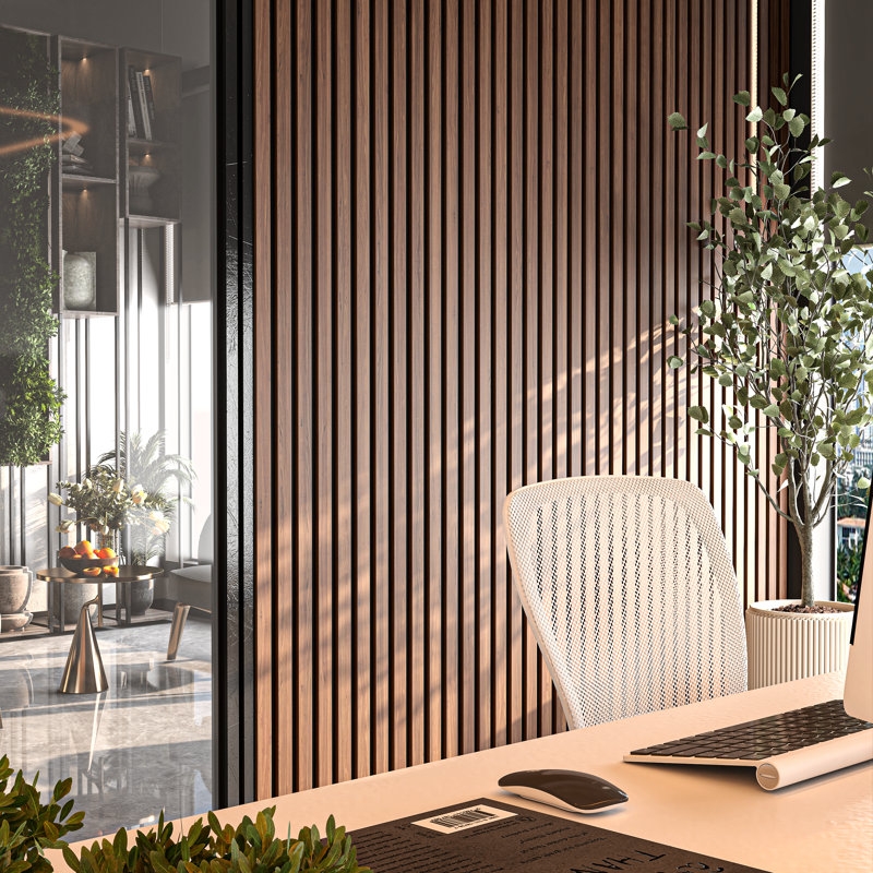 94" L x 24" W Acoustic Wood Wall Paneling, Decorative Soundproof Panels for Walls and Ceilings, 3D Slat Wood Wall Panels - Image 1