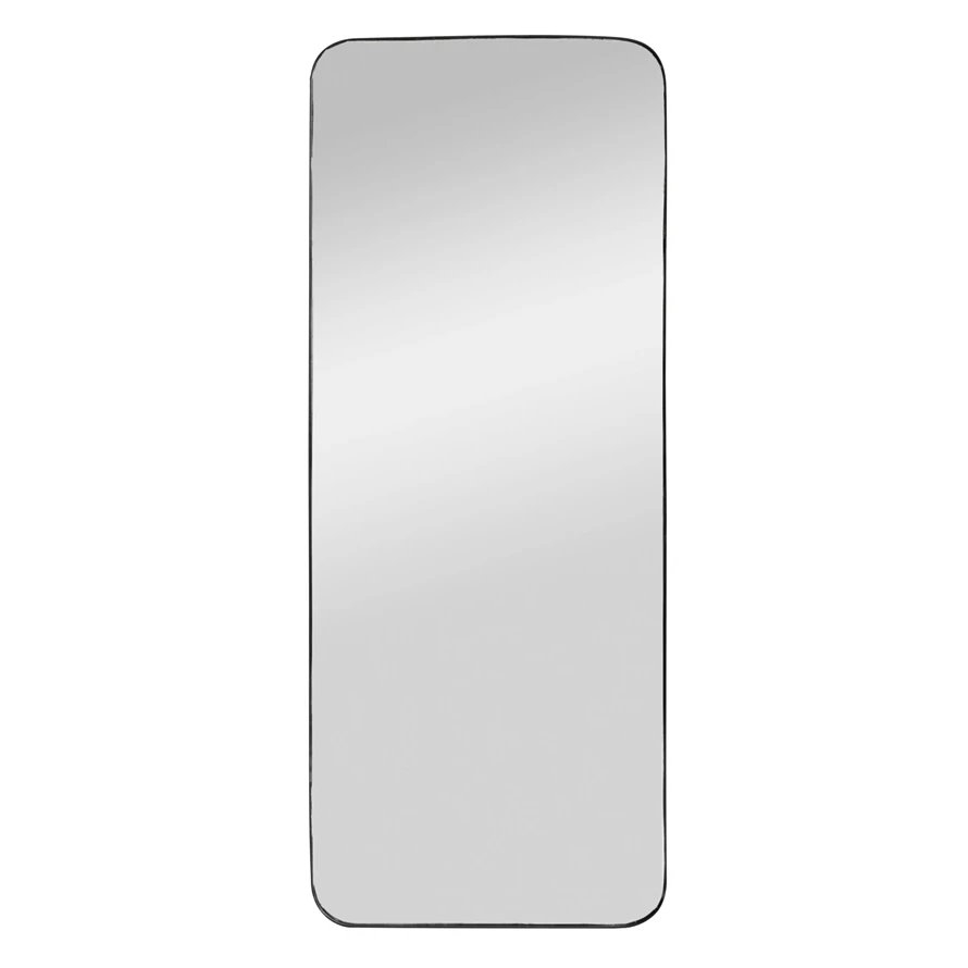 Modern Metal Framed Wall Mirror with Rounded Edge, Black - Image 0