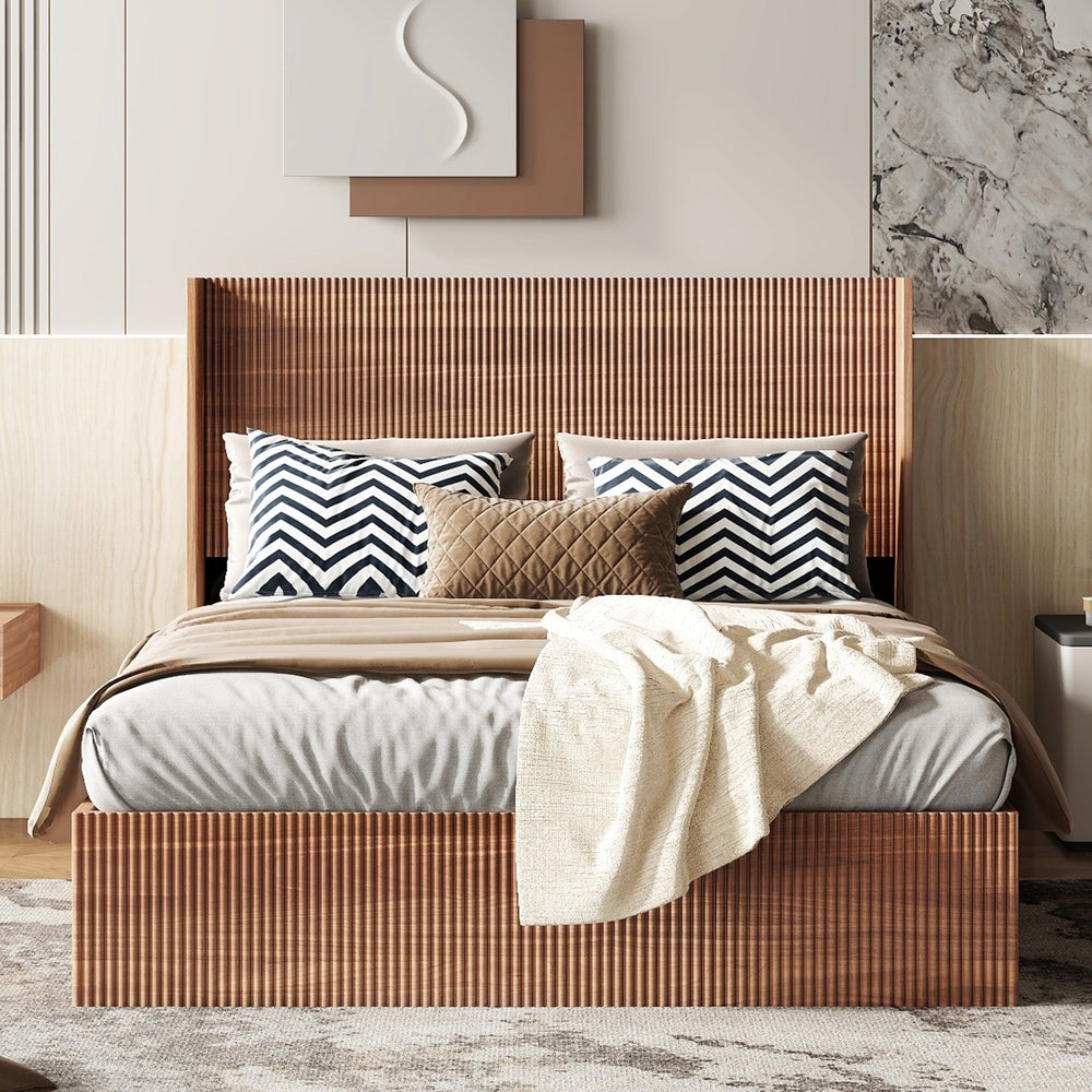 Contour & Co. | Queen Modern Grooved Undulating Lift Storage Bedframe - Image 0