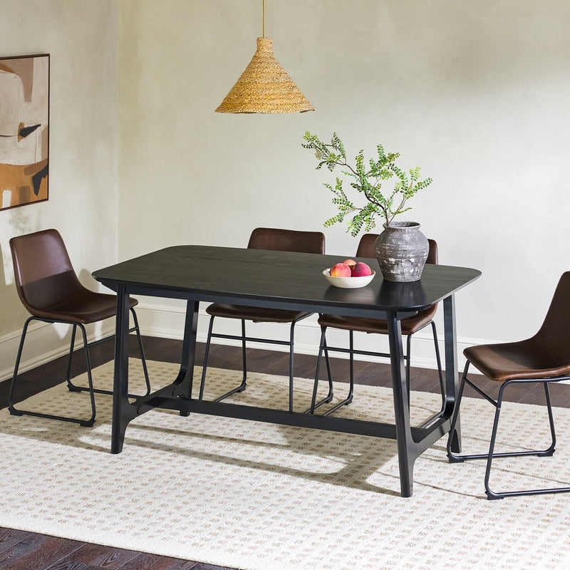 Mid-Century 60" Modern Dining Table with Trestle Base, Black Ash Veneer - Image 0