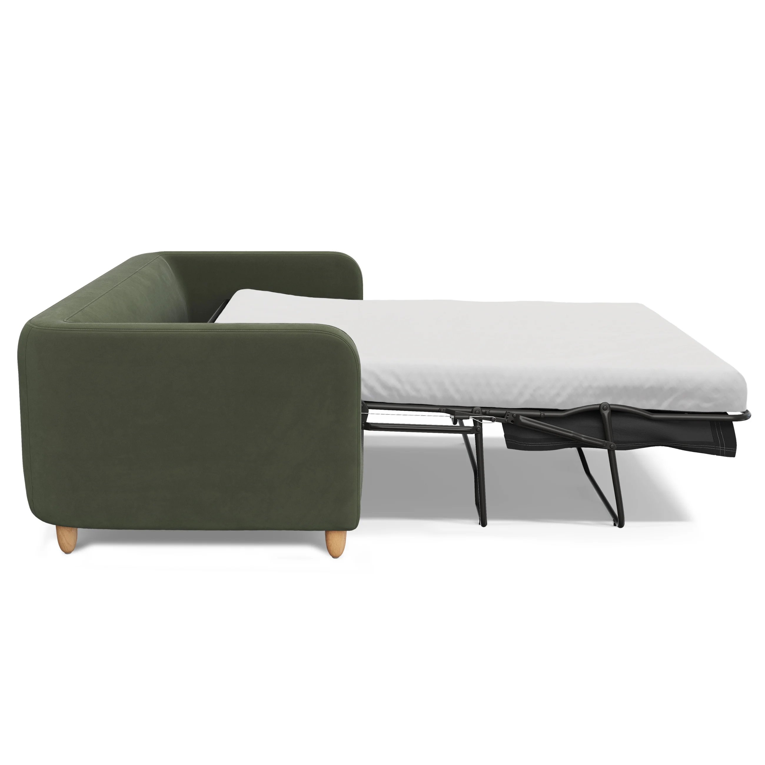 Vati 80" Velvet Sofa Bed - Natural Oak and Hale Fir Green - Image 4