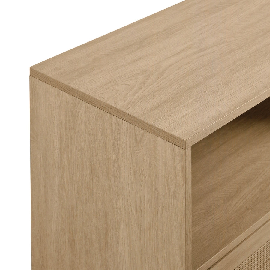 70" Modern Rattan Door Fireplace Console - Coastal Oak - Image 1