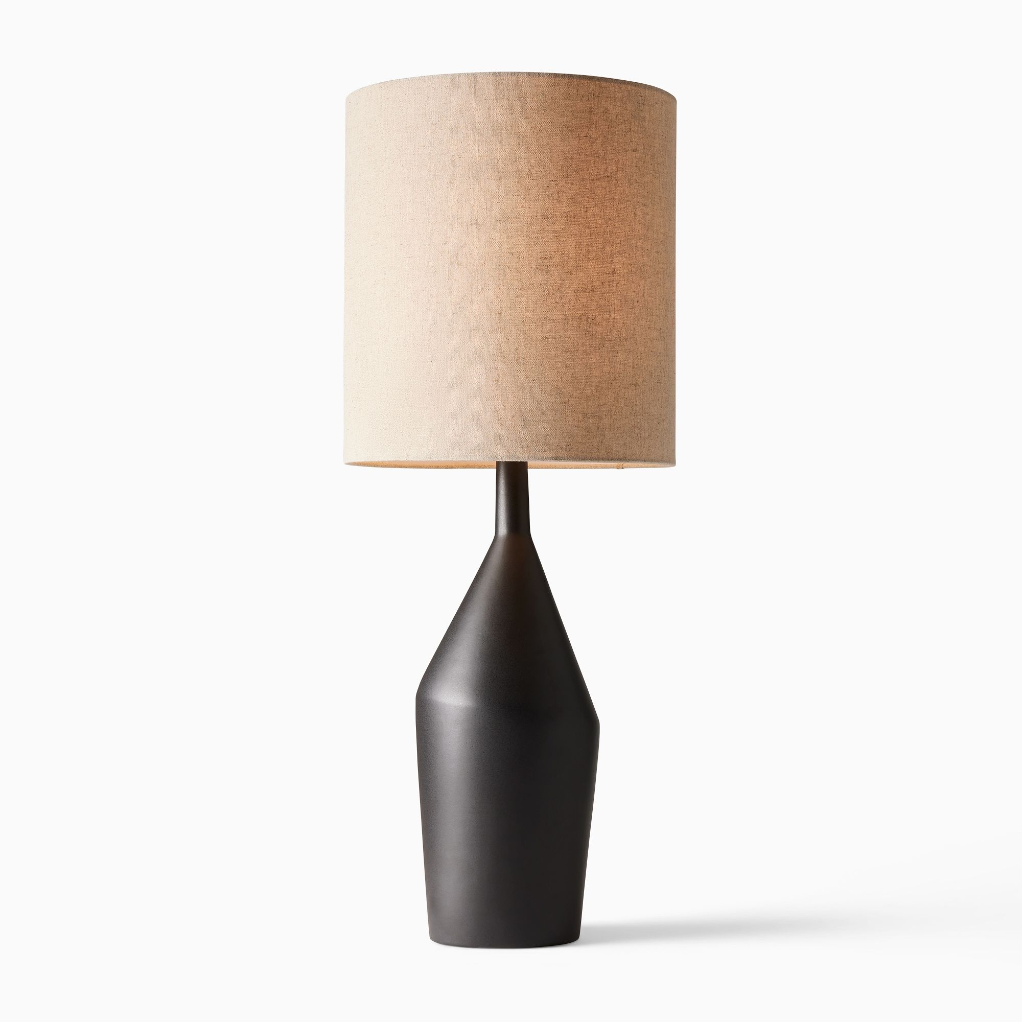 Asymmetric Ceramic Table Lamp Black Natural Linen (31") - Image 0