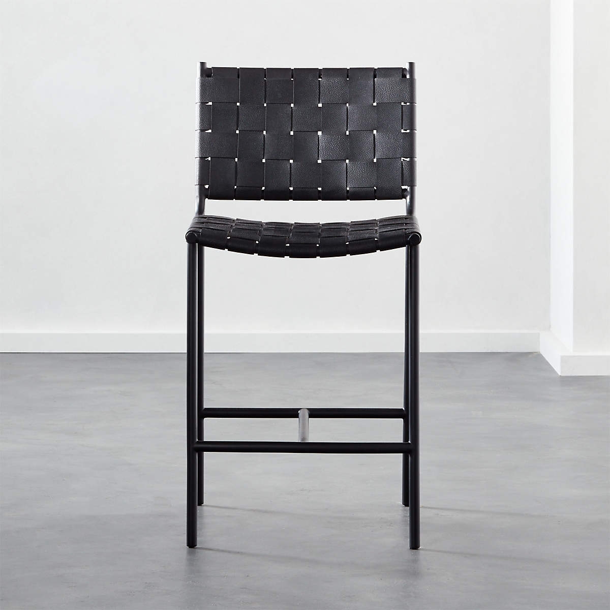 Woven Black Leather Counter Stool - Image 1