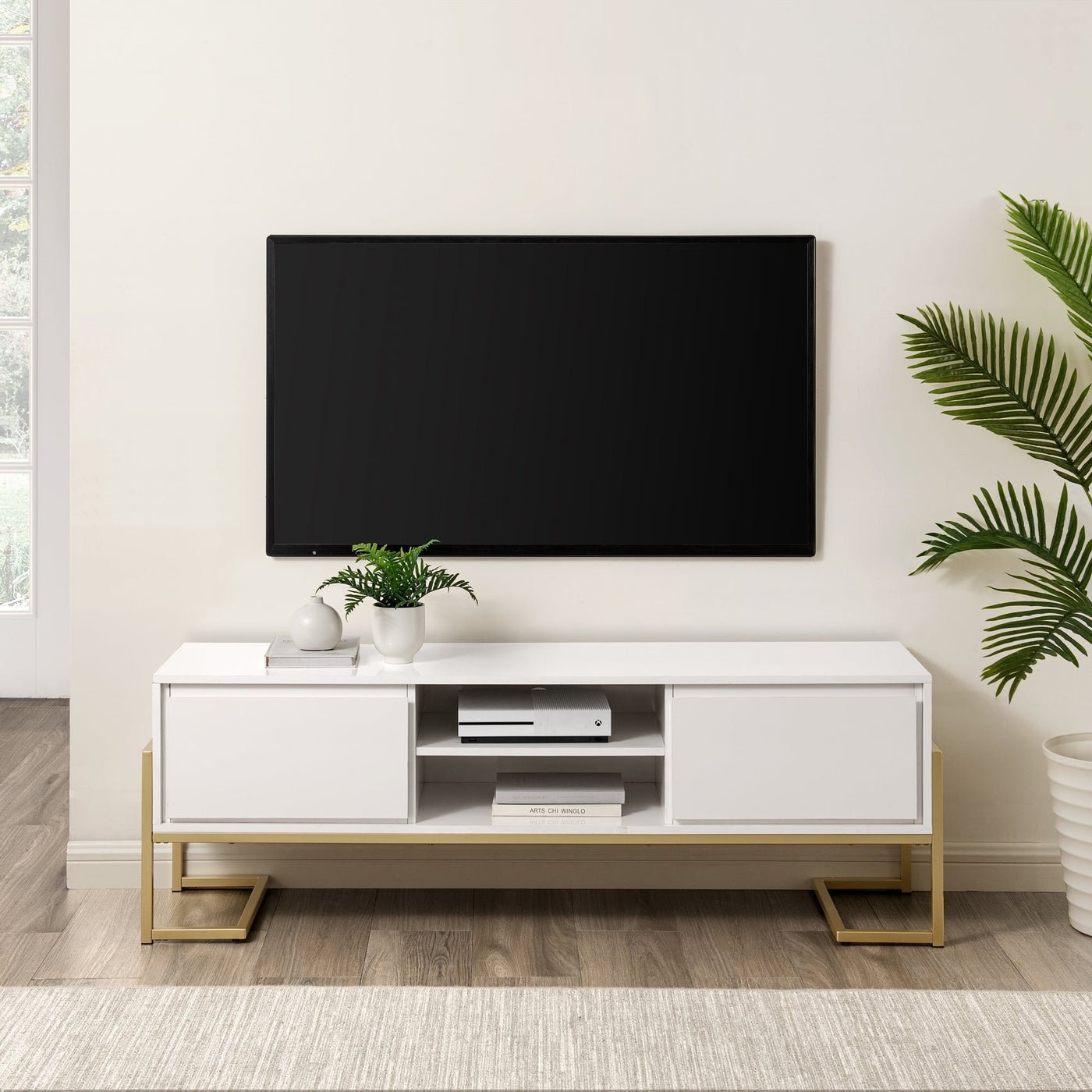 60" 2-Drawer Modern Media Console - Solid White - Image 2