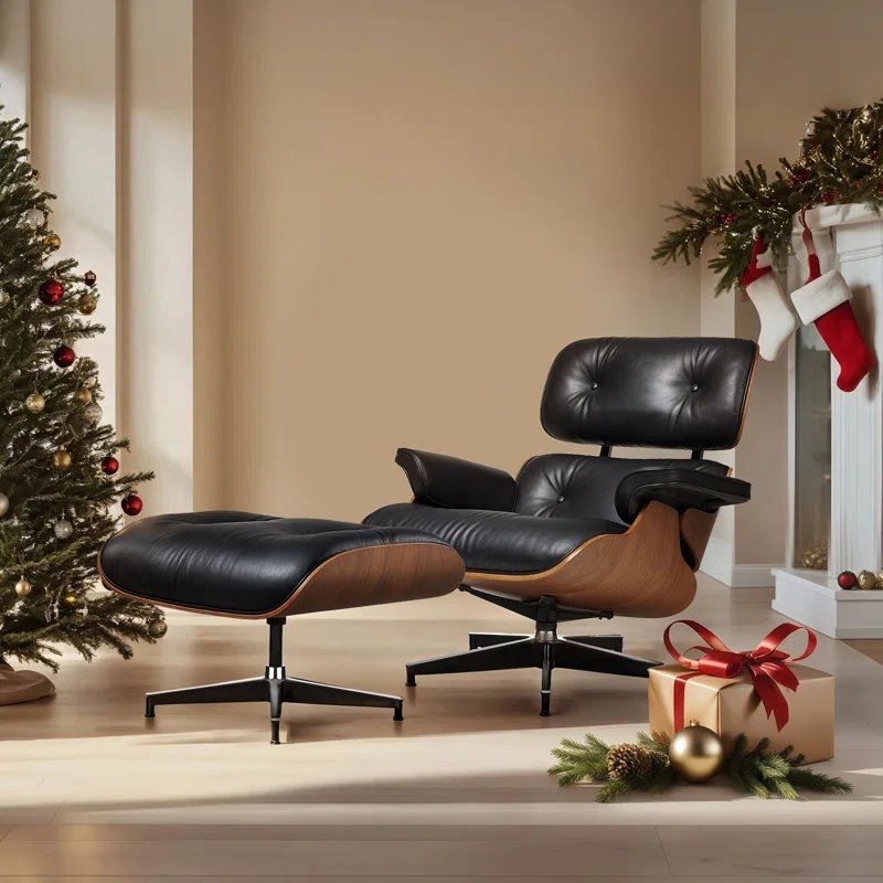 Top Leather Chaise Lounge Chair With Ottoman Heavy Duty Base Support Livingroom Swivel Lounge Chair Solid Wood Indoor Lounge - Image 3