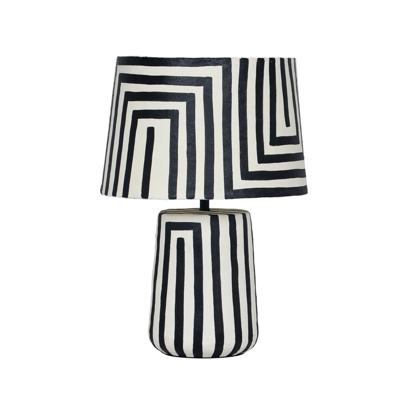Minori Black Striped Papier Mache Table Lamp - Image 0
