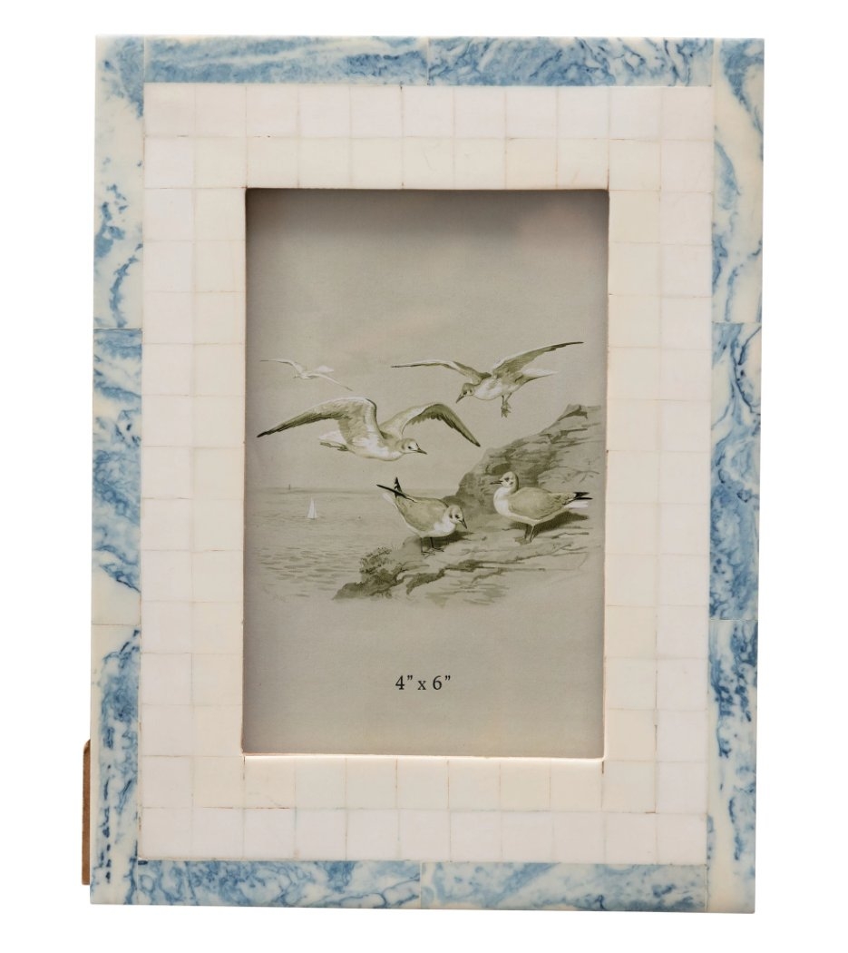 6.5 in x 8.5 in  Wood and Resin Blue and Ivory Photo Frame - Image 0