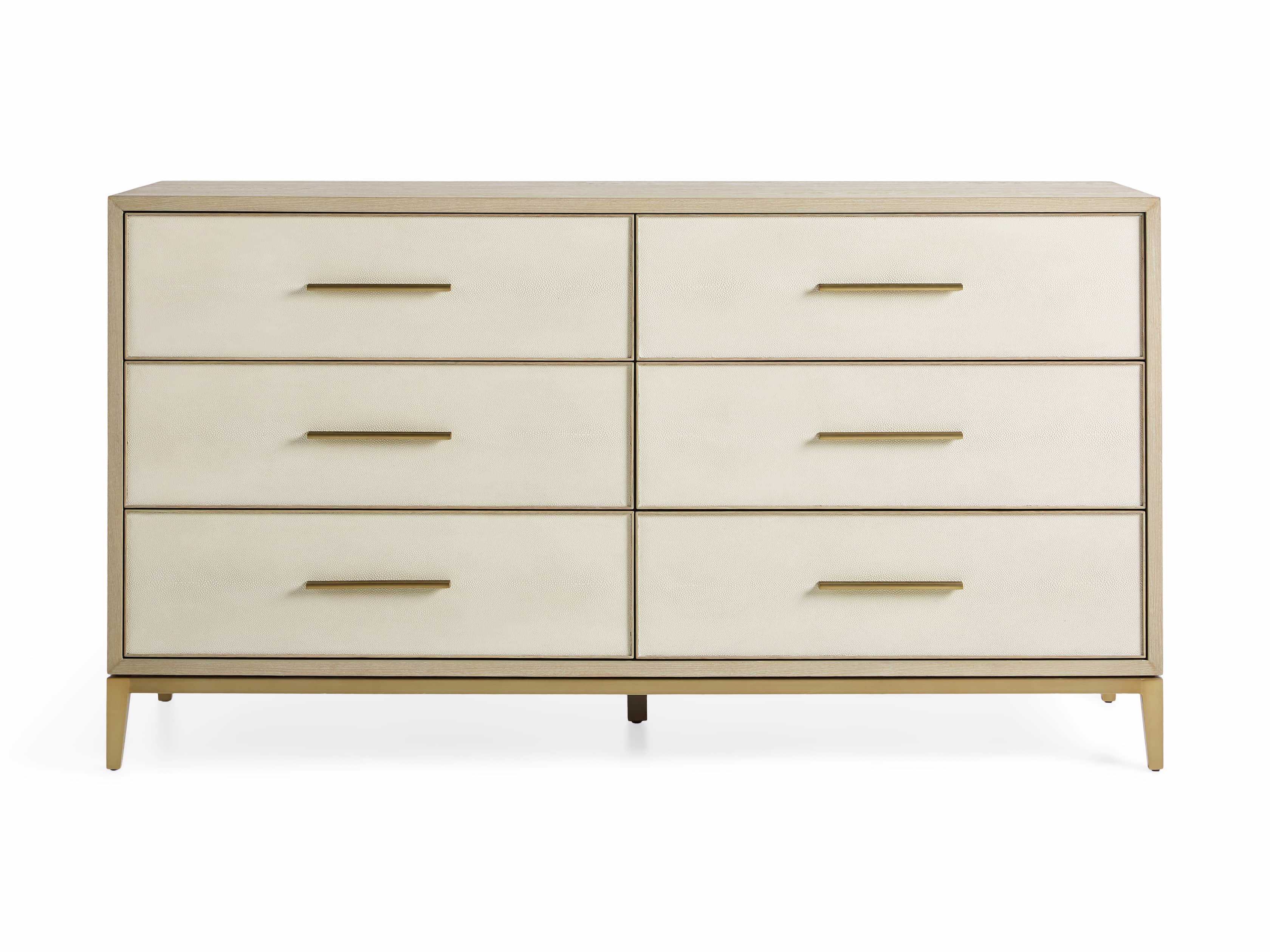 Malone Six-Drawer Dresser in Shagreen Natural  Bone - Image 4