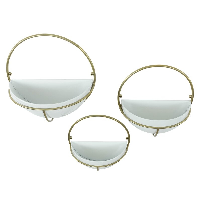 Isley Round Metal Modern Indoor Wall Planter Set - Image 3