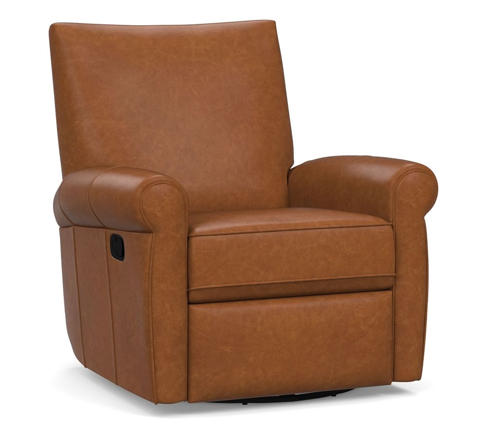 Grayson Leather Swivel Armchair, Polyester Wrapped Cushions, Statesville Caramel - Image 0