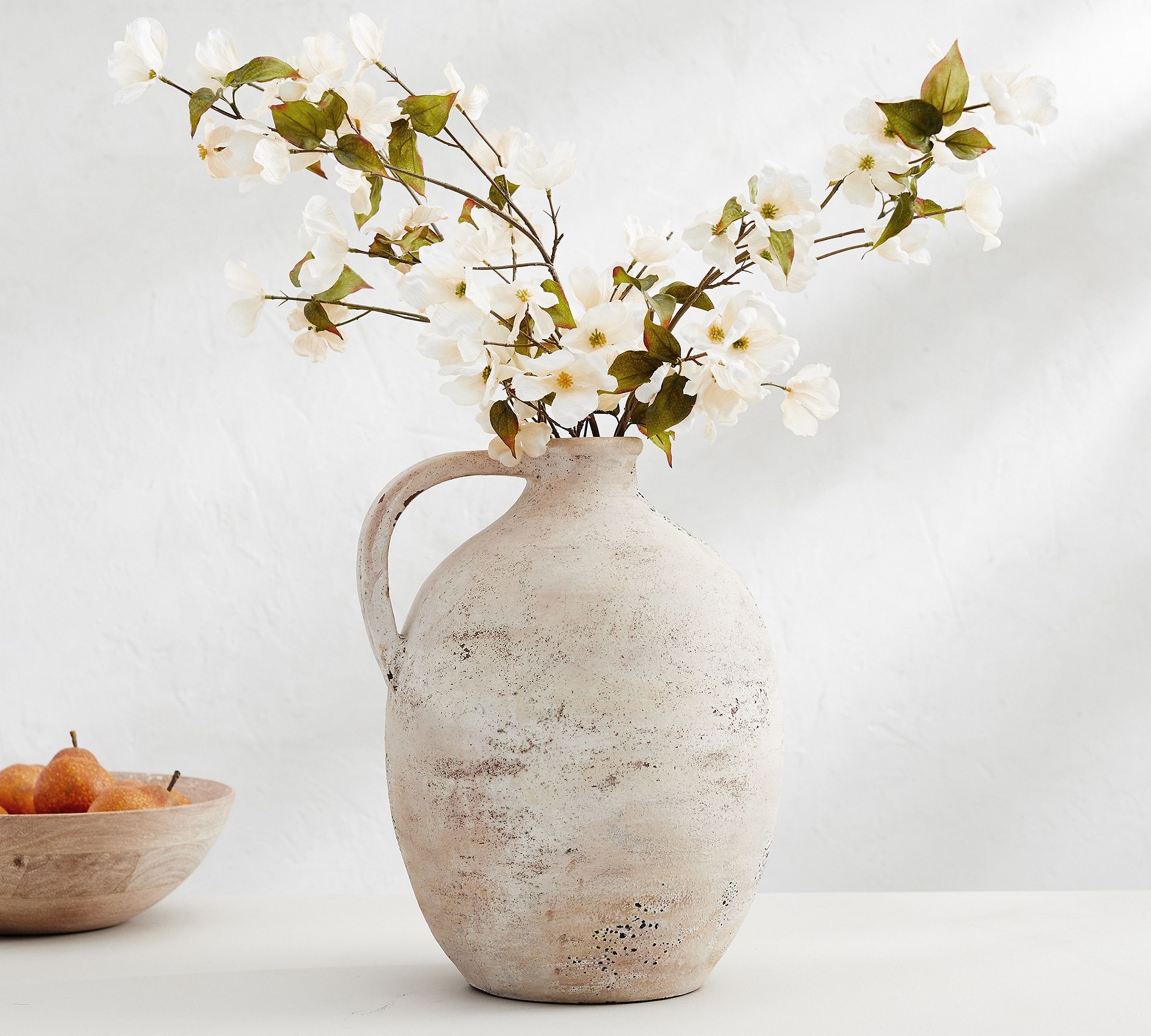 Artisan Handcrafted Terracotta Vase, Large Jug, White - Image 3