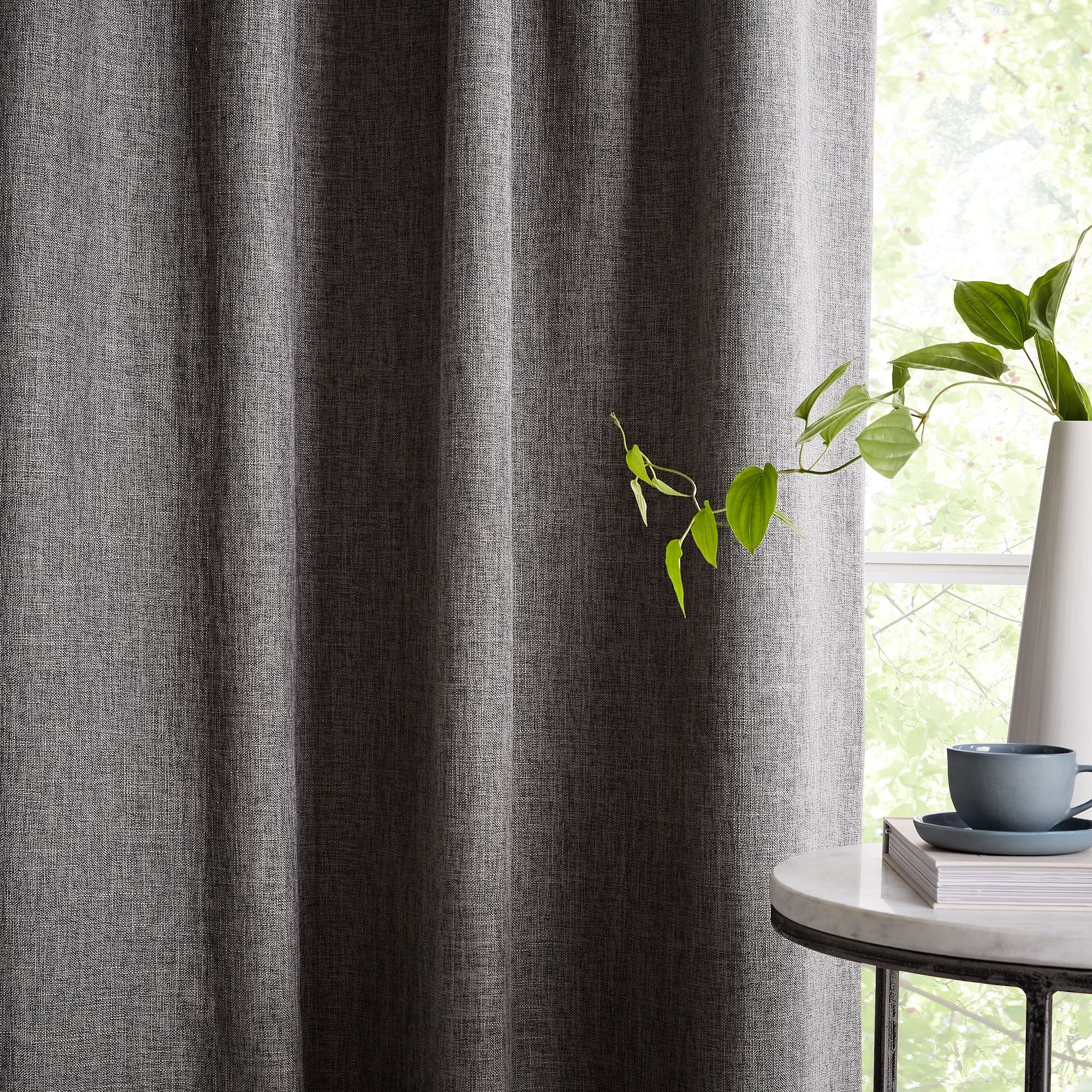 Crossweave Curtain with Blackout Lining, Charcoal, 48"x96", Set of 2 - Image 1