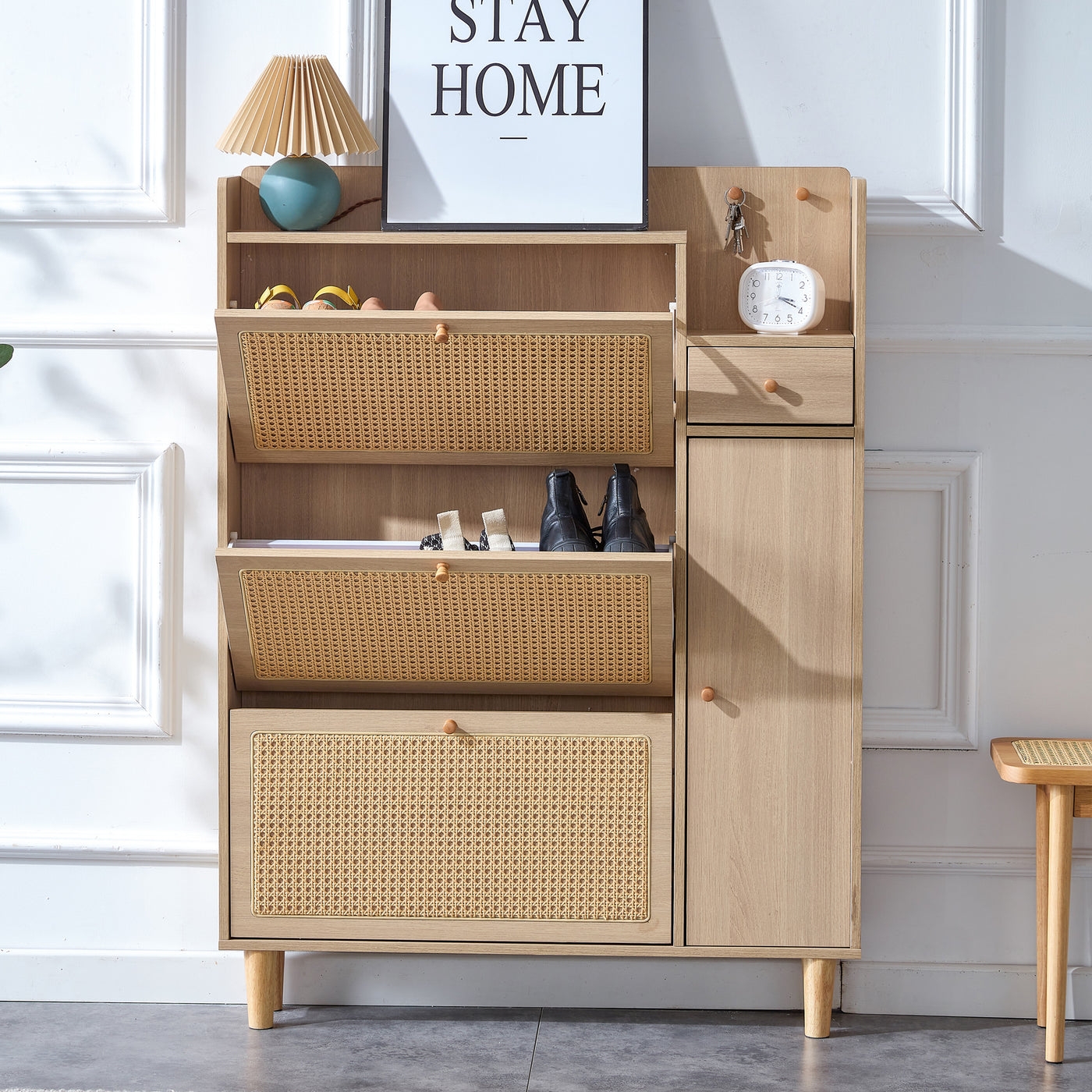 Contour & Co. | Rattan Minimalist Entryway Storage Shoe Cabinet - Image 1