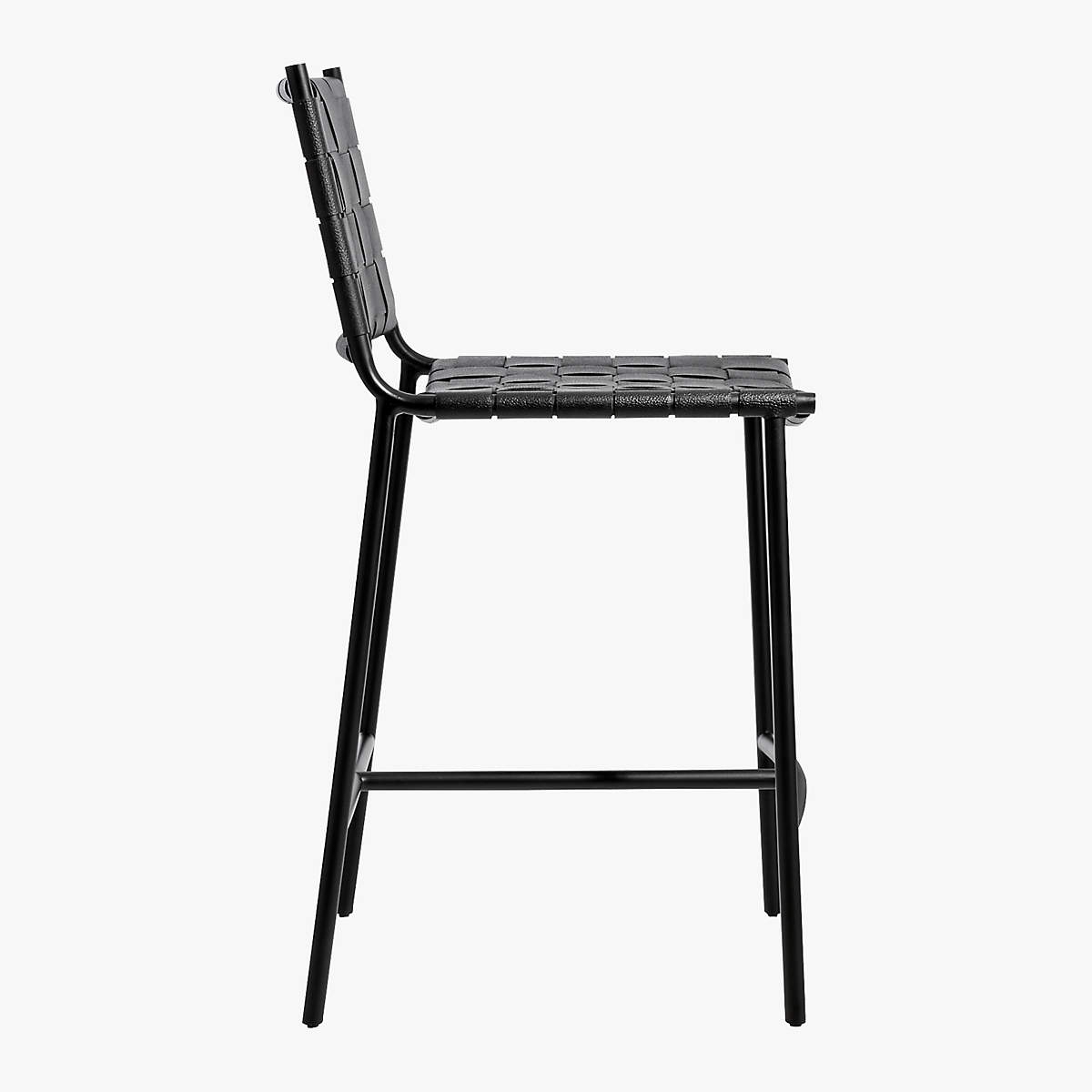 Woven Black Leather Counter Stool - Image 3
