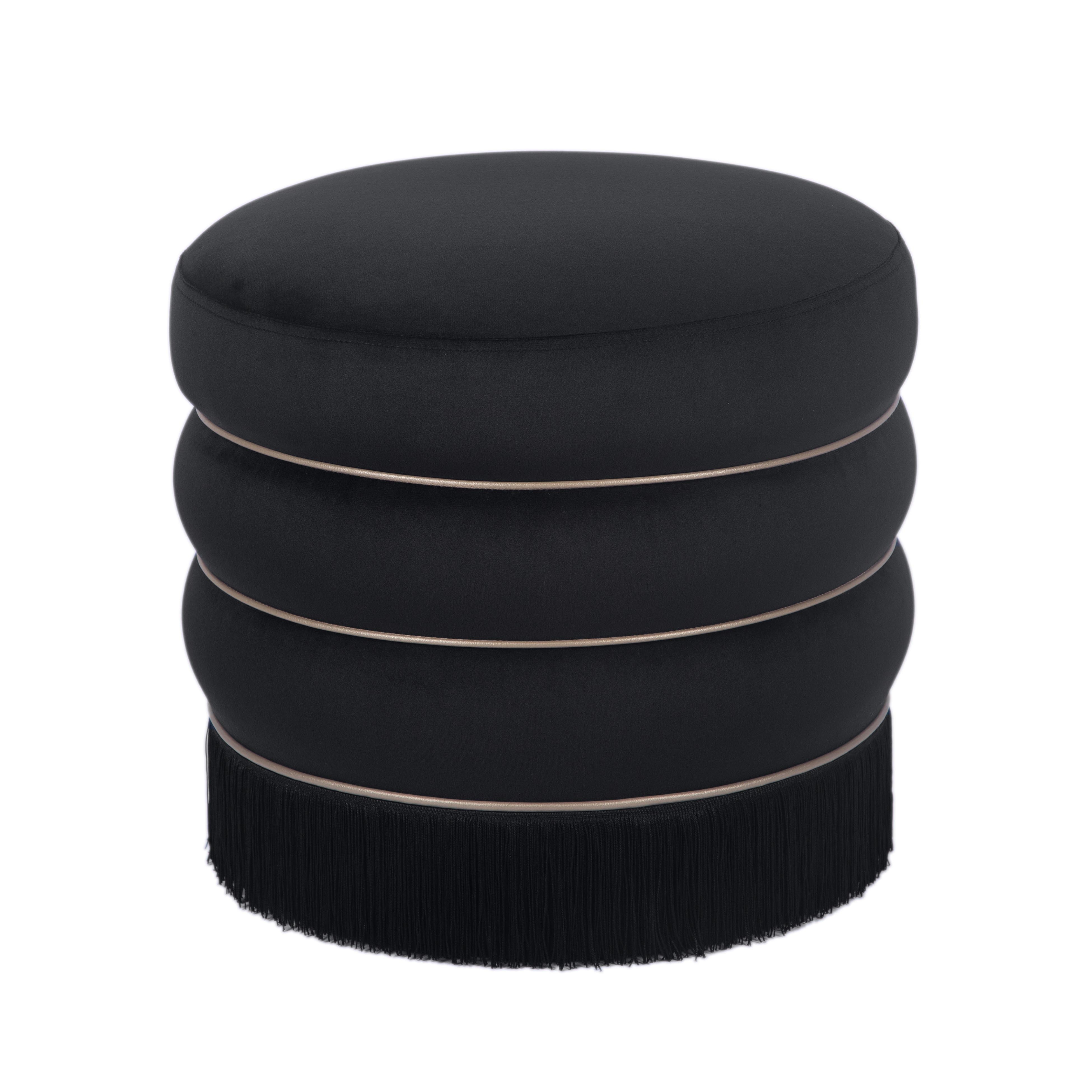 Lakka Black Velvet Ottoman - Image 0