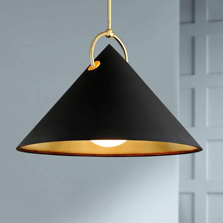Corbett Charm 38" Wide Black and Gold Leaf Pendant Light - Image 1