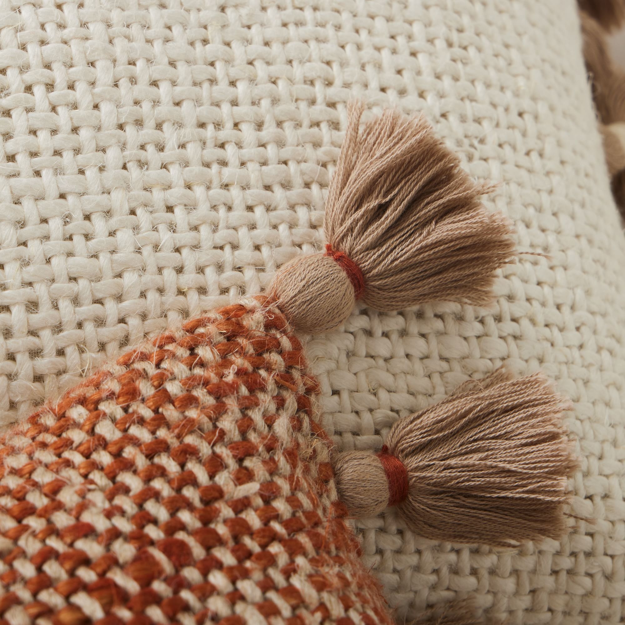 Two Tone Chunky Linen Tassels Pillow Cover, 12"x21", Copper - Image 3