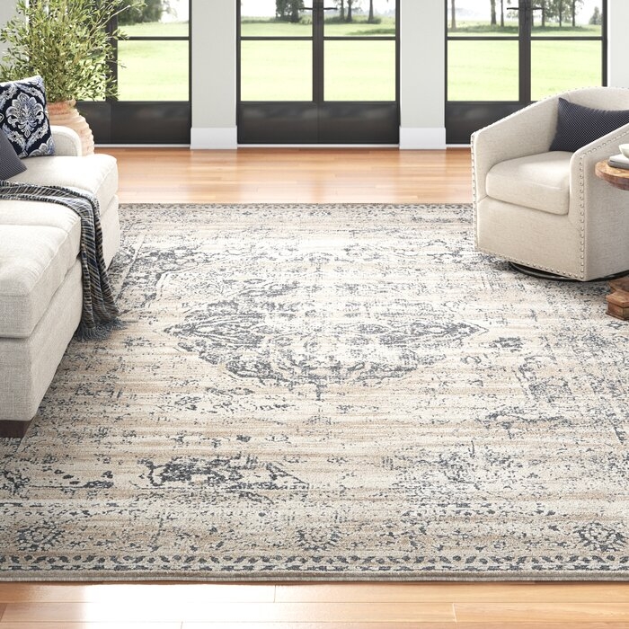 Lapointe Machine Woven / Power Loomed Dark Blue/Beige/Cream Rug - Image 0