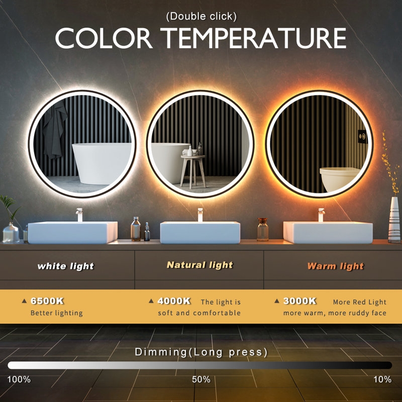 Balig Round Black Illuminated Dimmable LED Anti Fog Mirror Bathroom Vanity Mirror with Motion Sensing - Image 2