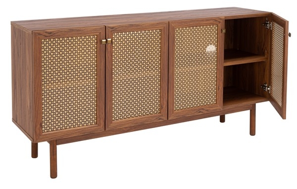 Piran 4 Door 2 Shelf Media Stand - Walnut/Gold - Safavieh - Image 1