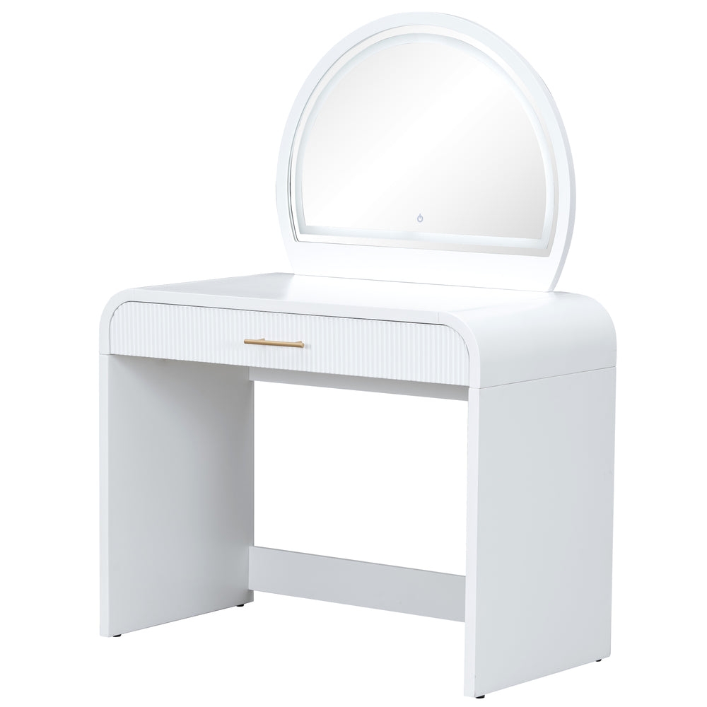 Contour & Co. | Curve Reeded Makeup Vanity Table with Mirror Touch Screen Light - Image 3