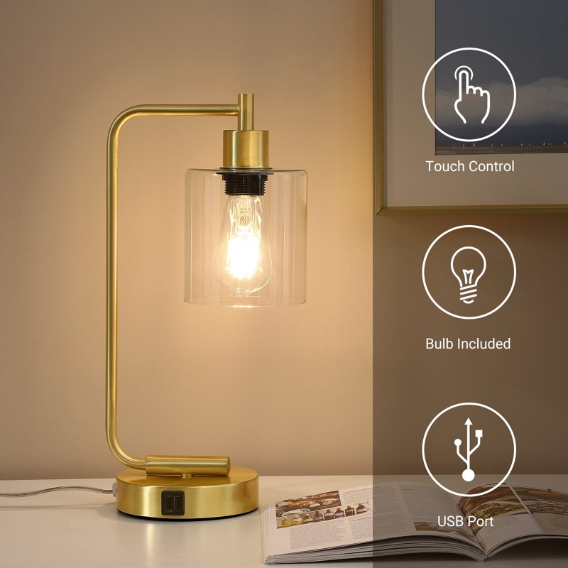 Cloutier 16.3" Black Desk Lamp with USB - Image 1