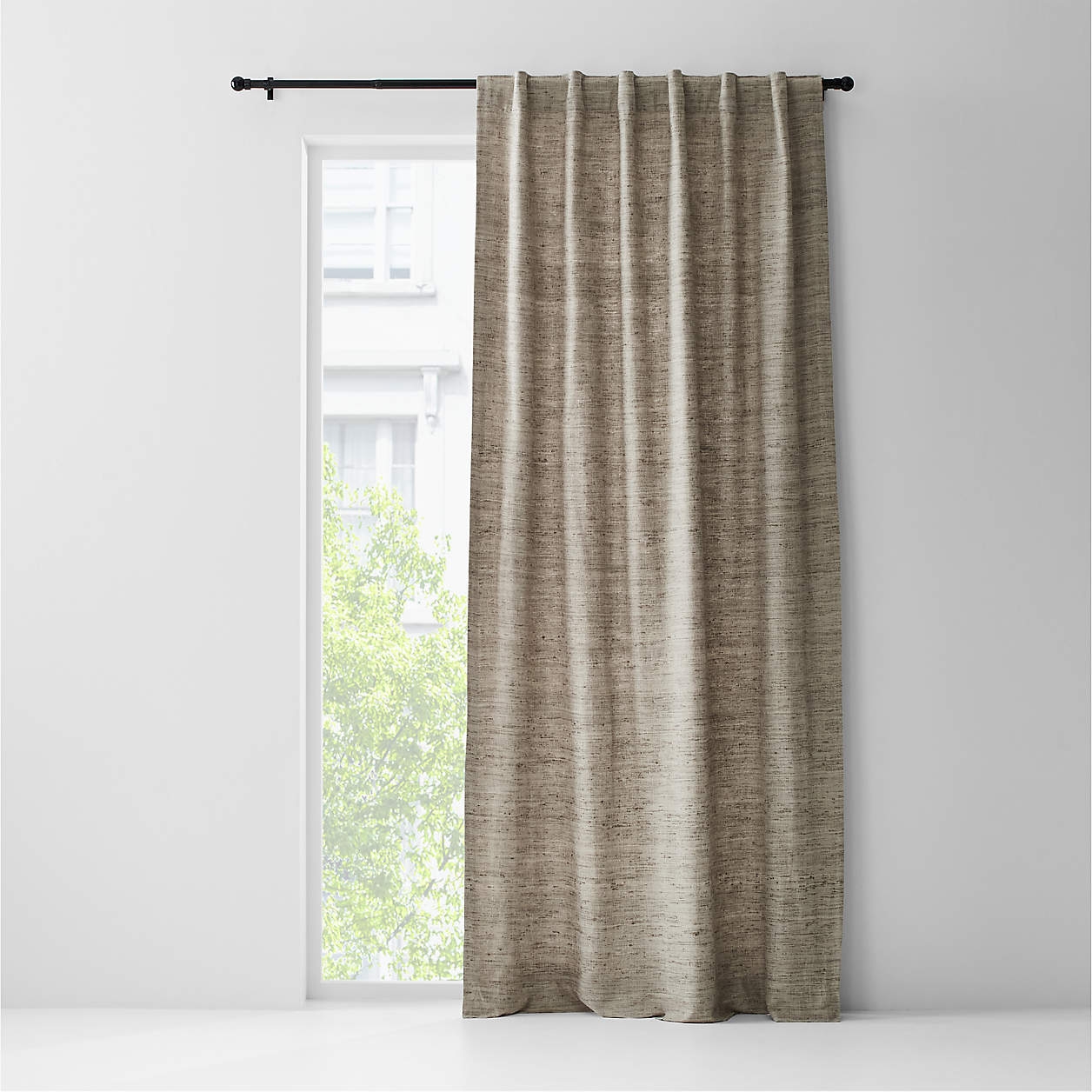 Trevino Warm Beige Cotton Silk Blend Window Curtain Panel 52"x96" - Image 1