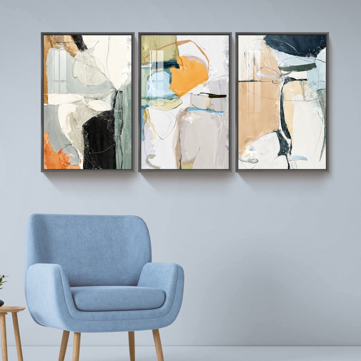 Abstract Artwork - 3 Piece Single Picture Frame Print Set on Canvas - Image 1